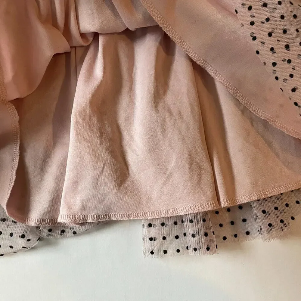 Black & Pink Polka Dot Party Dress, Tulle Flower, Sleeveless, Collared 3T